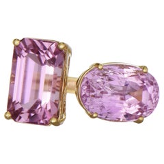 11.96 Carats Kunzite Yellow Gold Dual-Stone Cocktail Ring