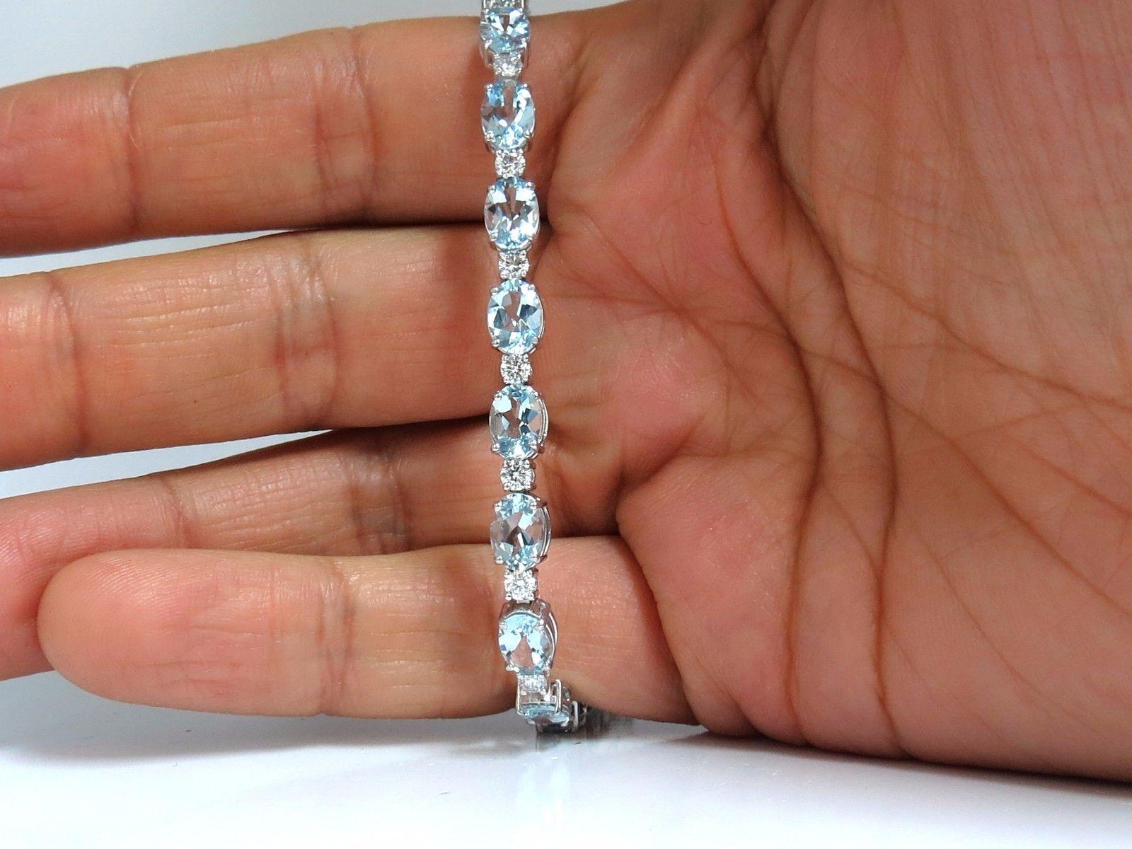 Oval Cut 11.97 Carat Natural Aquamarine Diamonds Tennis Bracelet 14 Karat Aqua Blue