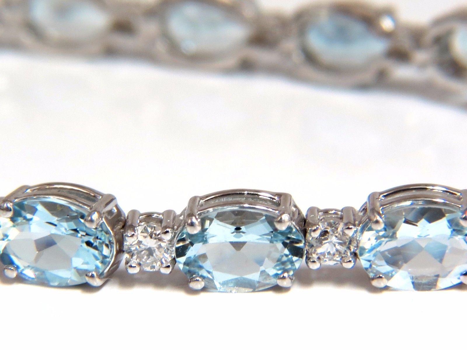 Oval Cut 11.97 Carat Natural Aquamarine Diamonds Tennis Bracelet 14 Karat Aqua Blue