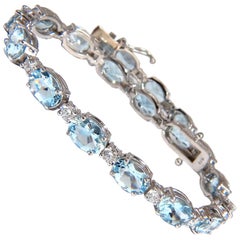11.97 Carat Natural Aquamarine Diamonds Tennis Bracelet 14 Karat Aqua Blue