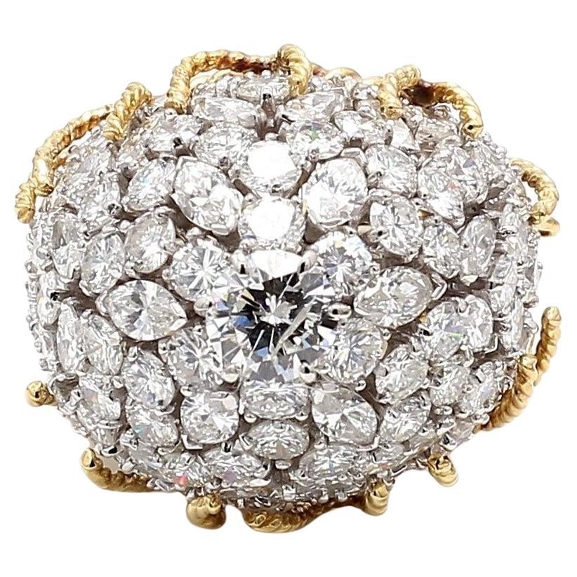 11,97 Karat runder und Marquiseschliff-Diamant-Cluster-Ring aus 18 Karat zweifarbigem Gold in Marquiseschliff