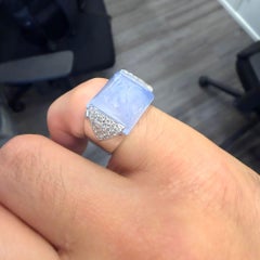 11.97 Carat Sugarloaf Lavender Blue Chalcedony 18K White Gold Ring