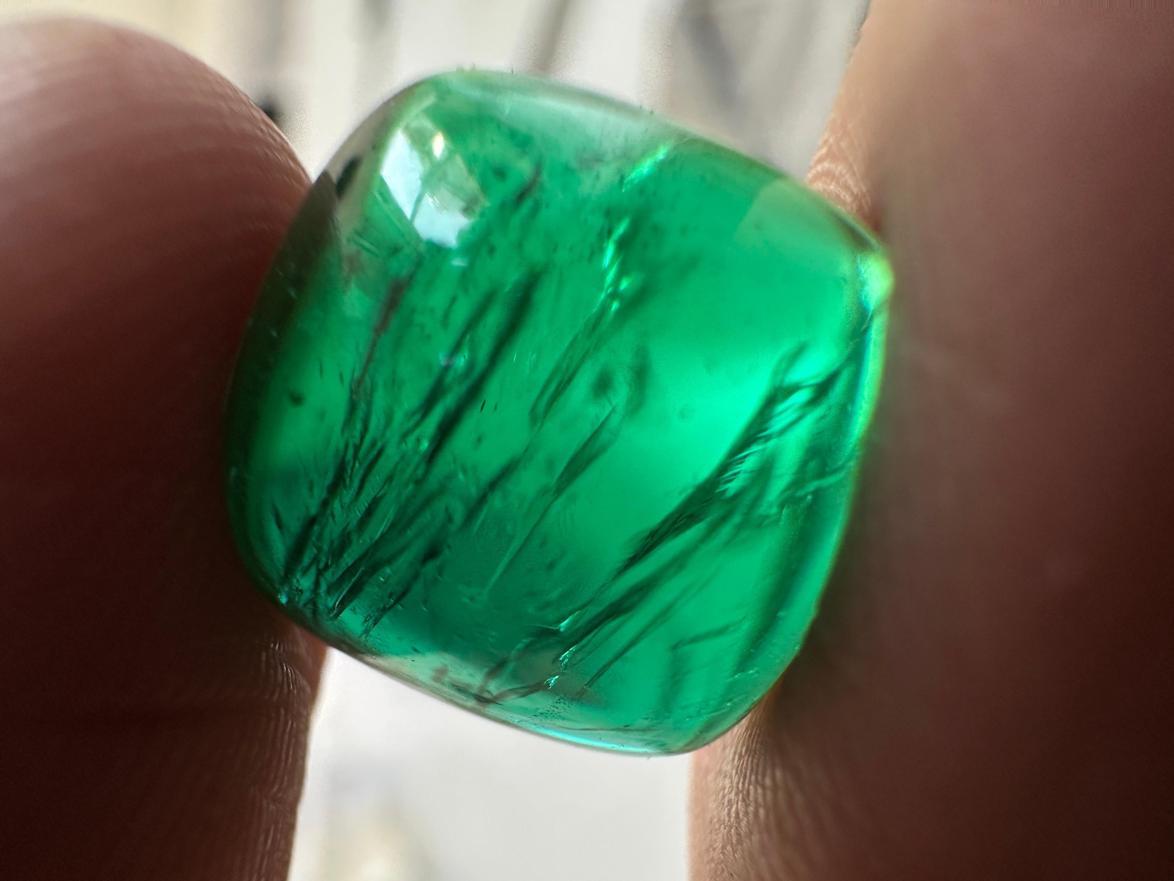 11.97 Karat sambischer Smaragd Zuckerhut Cabochon Top Qualität Natürlicher Edelstein im Angebot 5