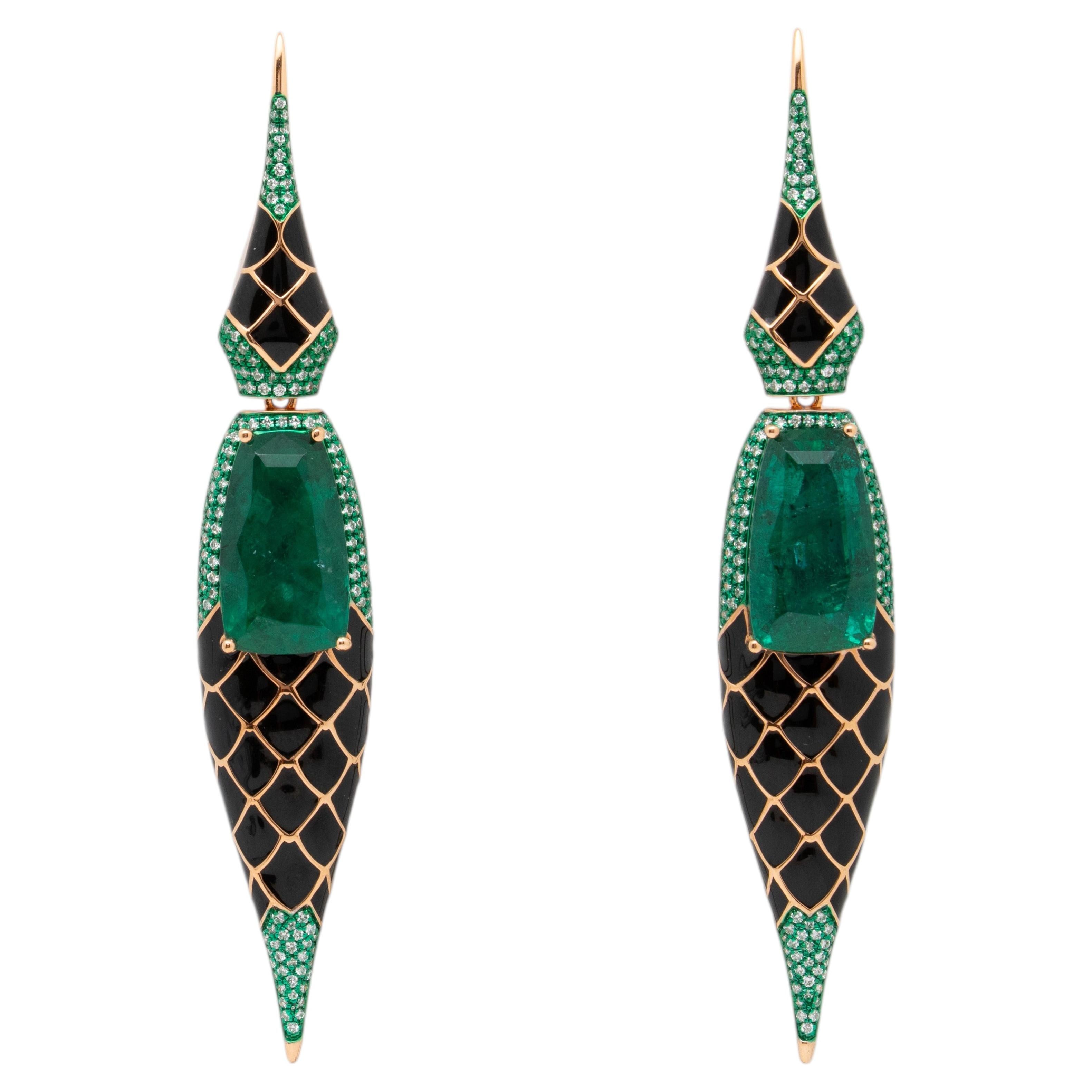 11.98 Carat Emerald & Diamond Earrings, 18K Rose Gold, Austy Lee