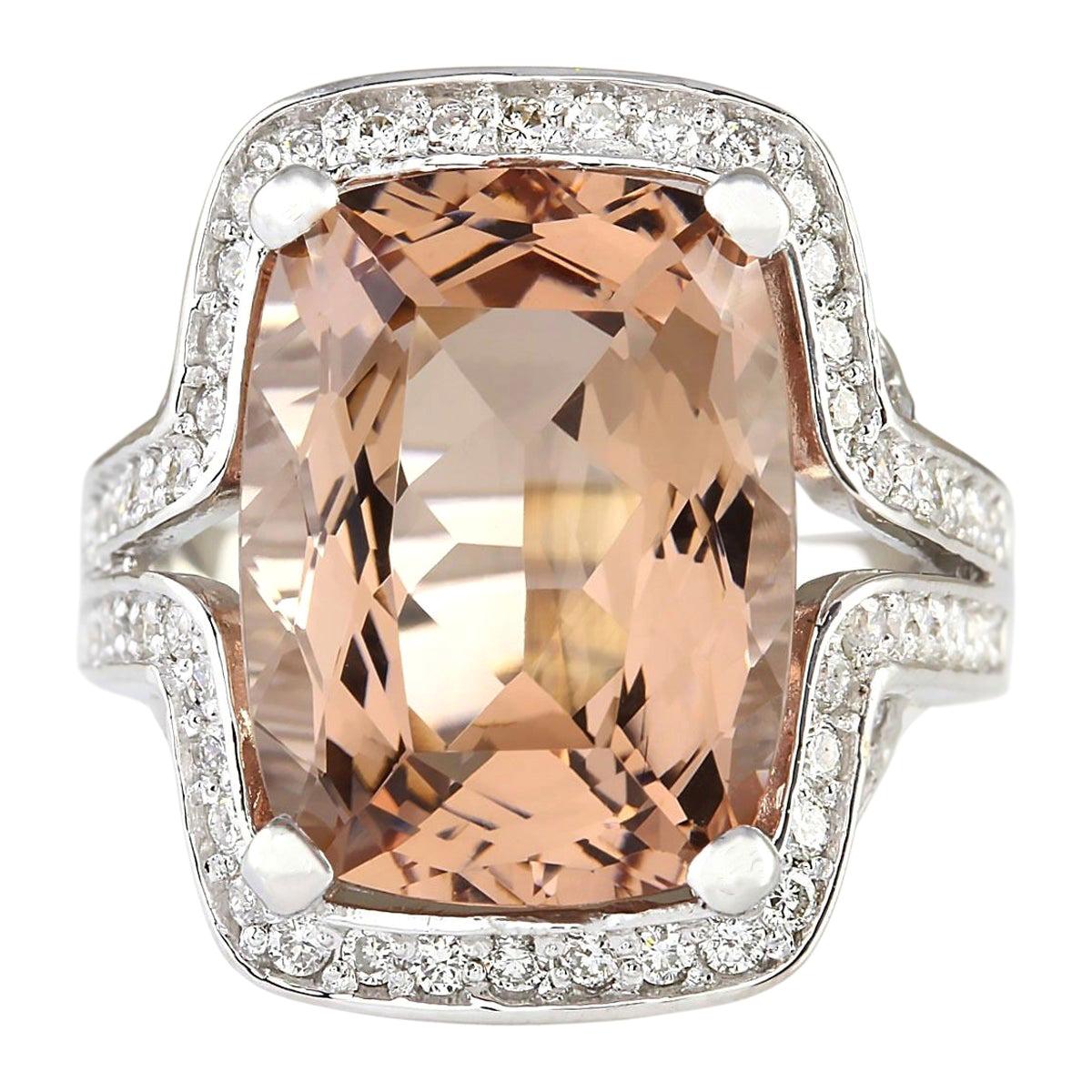 Exquisite Natural Morganite Diamond Ring In 14 Karat White Gold  For Sale
