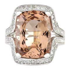 Exquisite Natural Morganite Diamond Ring In 14 Karat White Gold 