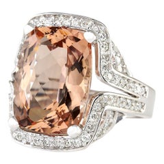 Exquisite Natural Morganite Diamond Ring In 14 Karat White Gold
