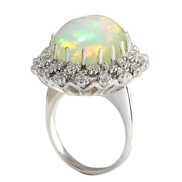 11.98 Carat Opal 18 Karat White Gold Diamond Ring For Sale at 1stDibs