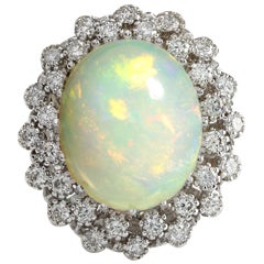 Natural Opal Diamond Ring In 14 Karat White Gold 