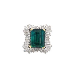 11.98CT Tourmaline Diamond Baguette Cut Platinum Cocktail Ring