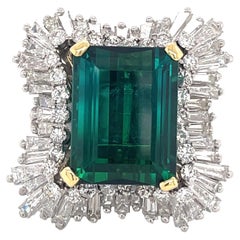 11.98CT Tourmaline Diamond Baguette Cut Platinum Cocktail Ring 11.98CT Tourmaline Diamond Baguette Cut Platinum Cocktail Ring