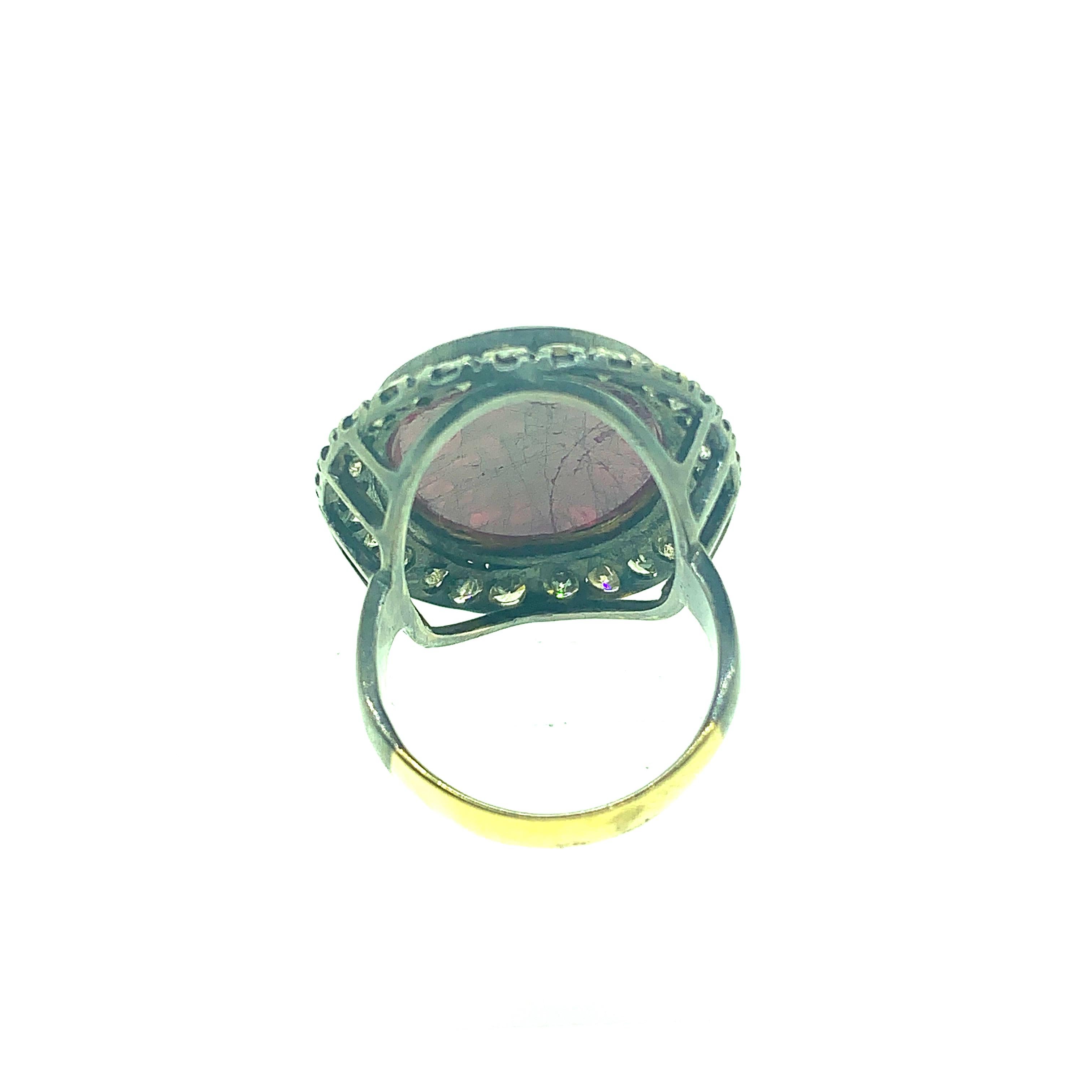 Women's 11.99 Carat Ruby 1.86 Carat Diamonds Sterling Silver 14 Karat Ring For Sale