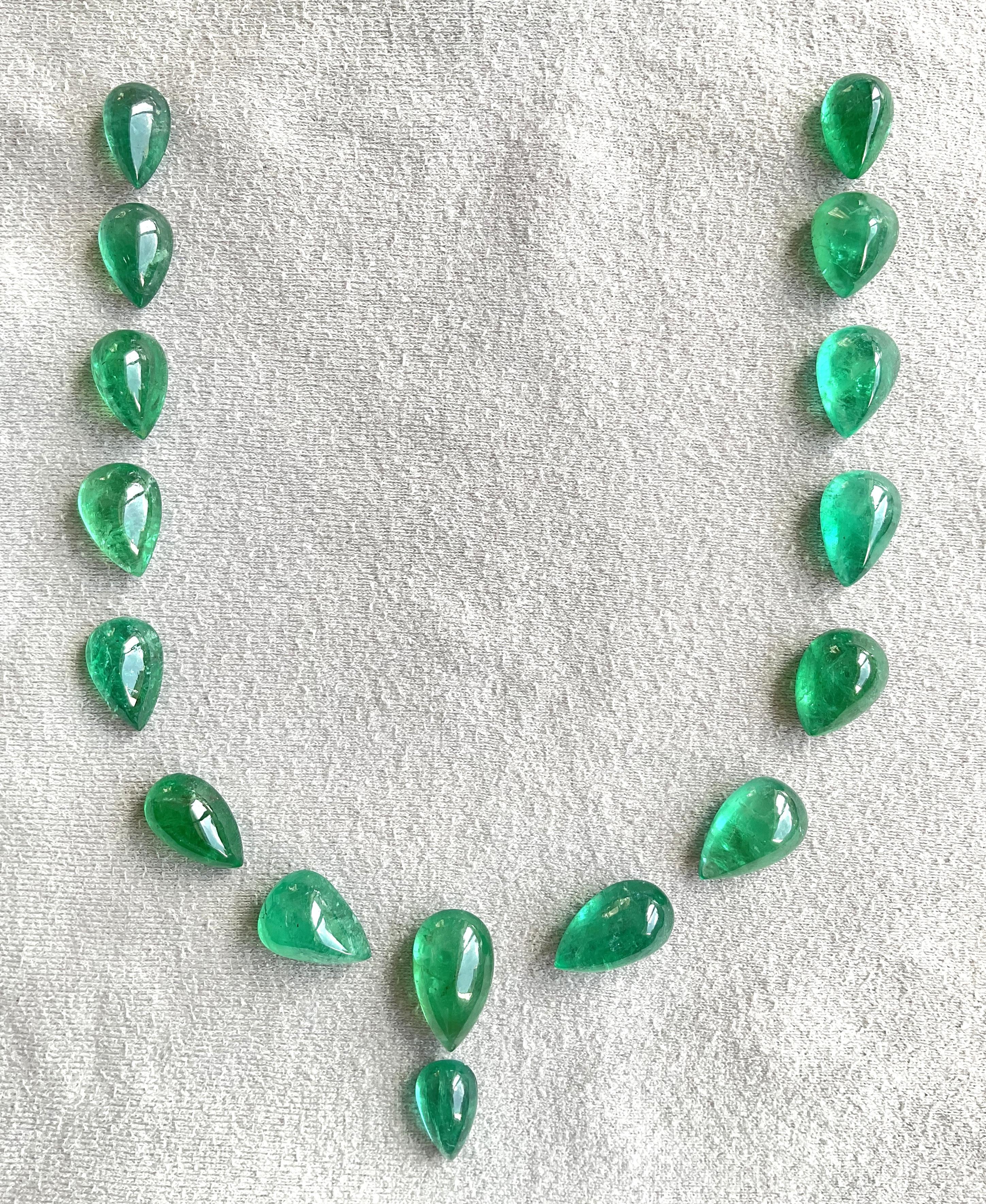 119.90 Cts Zambian Emerald Pear Top Quality Layout for fine Jewelry Natural Gem
Weight: 119.90 Carats
Size: 9x14 To 18x10 MM
Pieces: 16
Shape: Pear