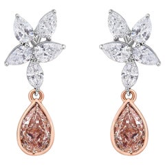 Boucles d'oreilles pendantes en diamant poire rose GIA de 3,91ct