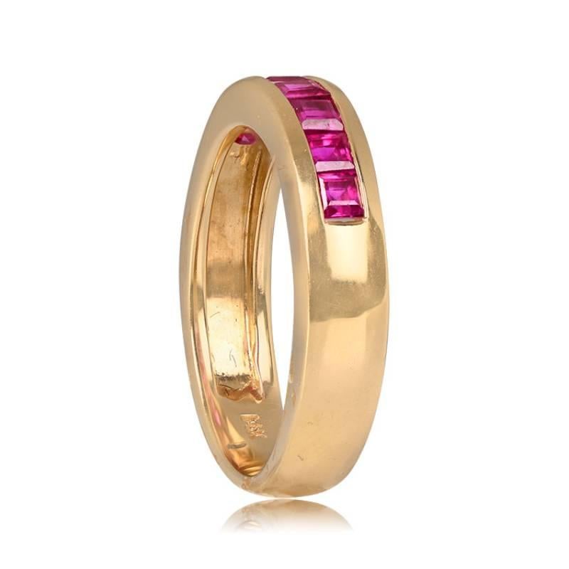 Old European Cut 1.19ct Calibre Cut Natural Ruby Band Ring, 14k Yellow Gold For Sale