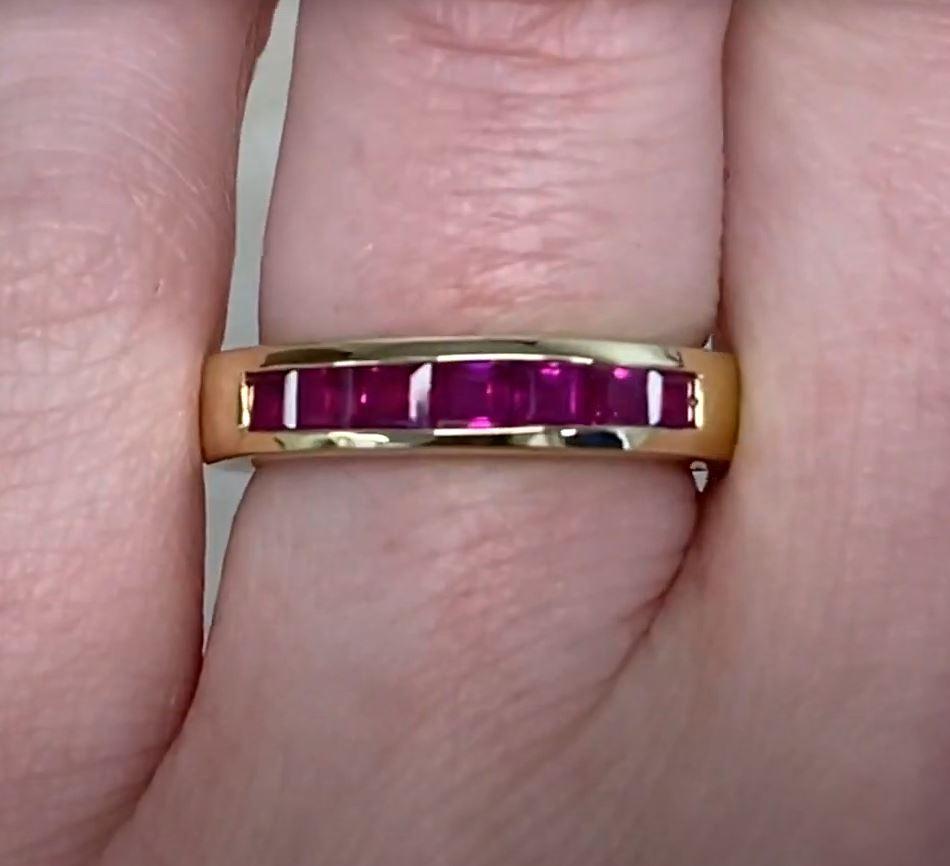 1.19ct Calibre Cut Natural Ruby Band Ring, 14k Yellow Gold In Excellent Condition For Sale In New York, NY