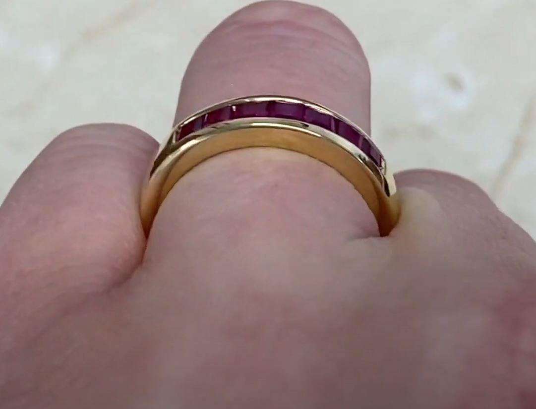 1.19ct Calibre Cut Natural Ruby Band Ring, 14k Yellow Gold For Sale 2