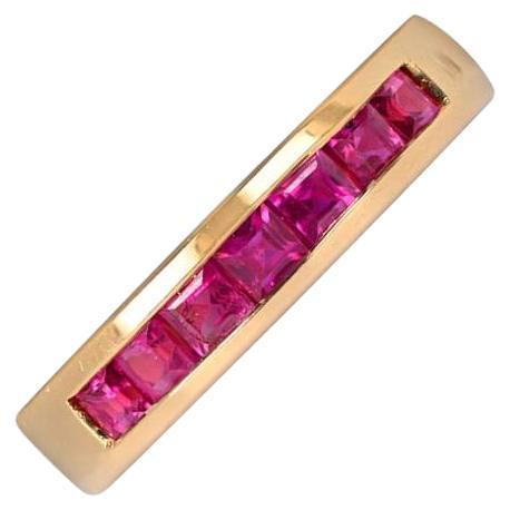 1.19ct Calibre Cut Natural Ruby Band Ring, 14k Yellow Gold For Sale