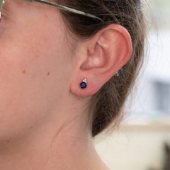 1.19ct Ceylon Blue Sapphire Stud Earrings with Natural Diamonds: Solid 14K Gold