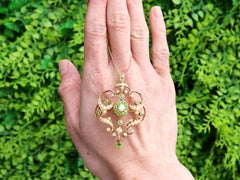 Antique 1.19ct Demantoid Garnet & Pearl Pendant Brooch, 15k Gold