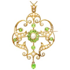 1.19ct Demantoid Garnet and Seed Pearl, 15ct Yellow Gold Pendant / Brooch