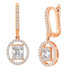 Pendientes colgantes de oro de 18 quilates con diamantes talla redonda y baguette de 1,19 quilates