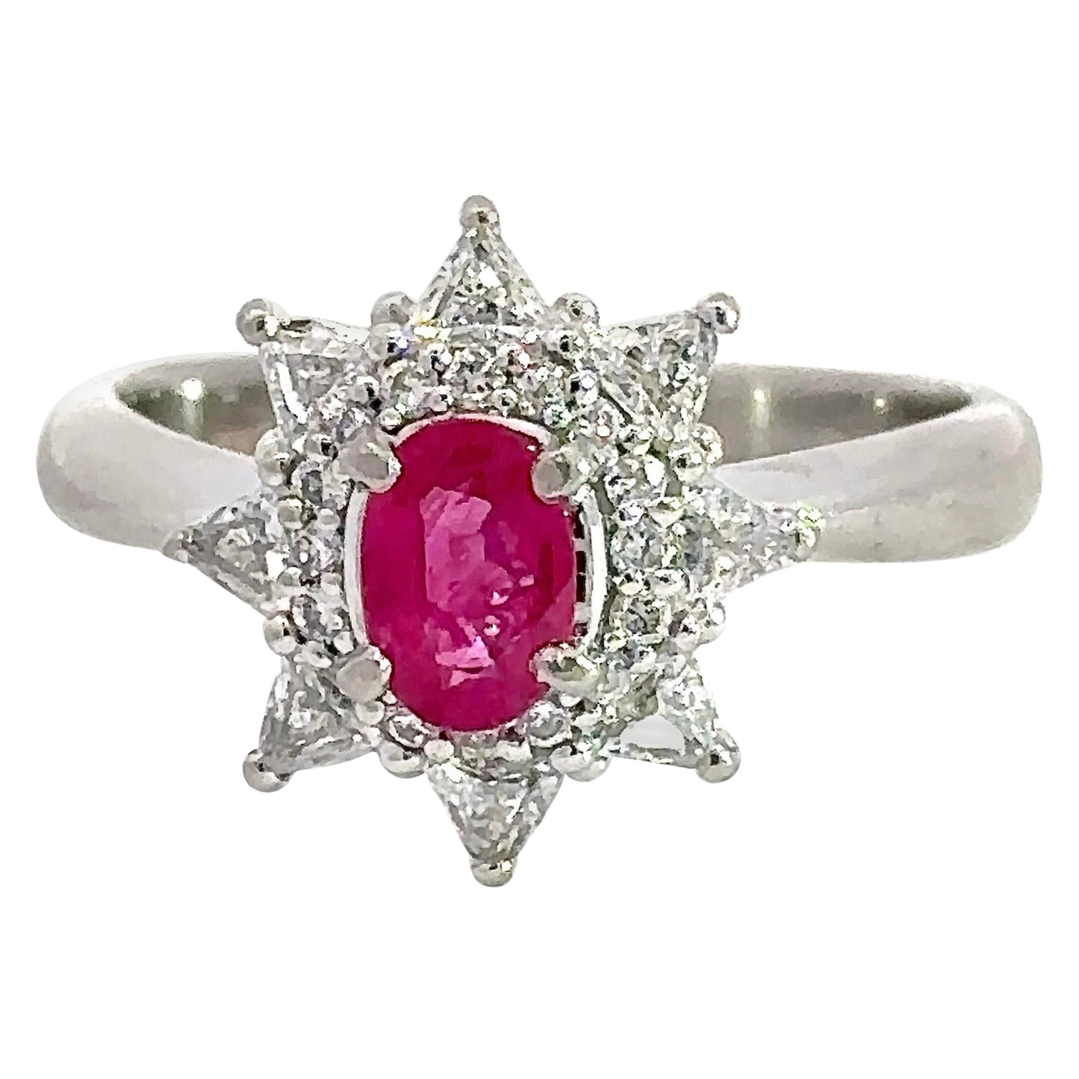 Anello in platino con diamante e rubino da 1,19 carati in vendita
