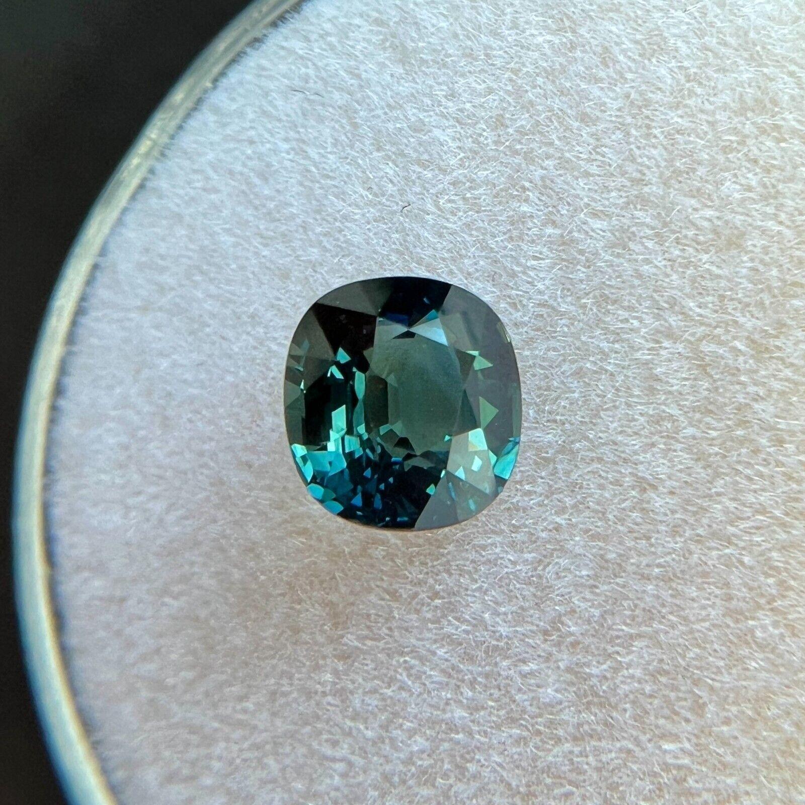 Taille coussin 1.19Ct GIA Certified Green Blue Teal Untreated Sapphire Natural Cushion Cut Gem en vente