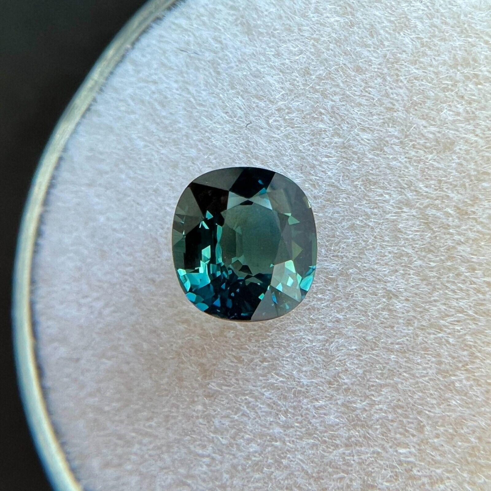 Women's or Men's 1.19Ct GIA Certified Green Blue Teal Untreated Sapphire Natural Cushion Cut Gem For Sale
