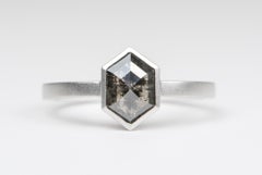 1.19ct Hexagon Salt and Pepper Diamond Bezel Set 14K Gold Engagement Ring R6047