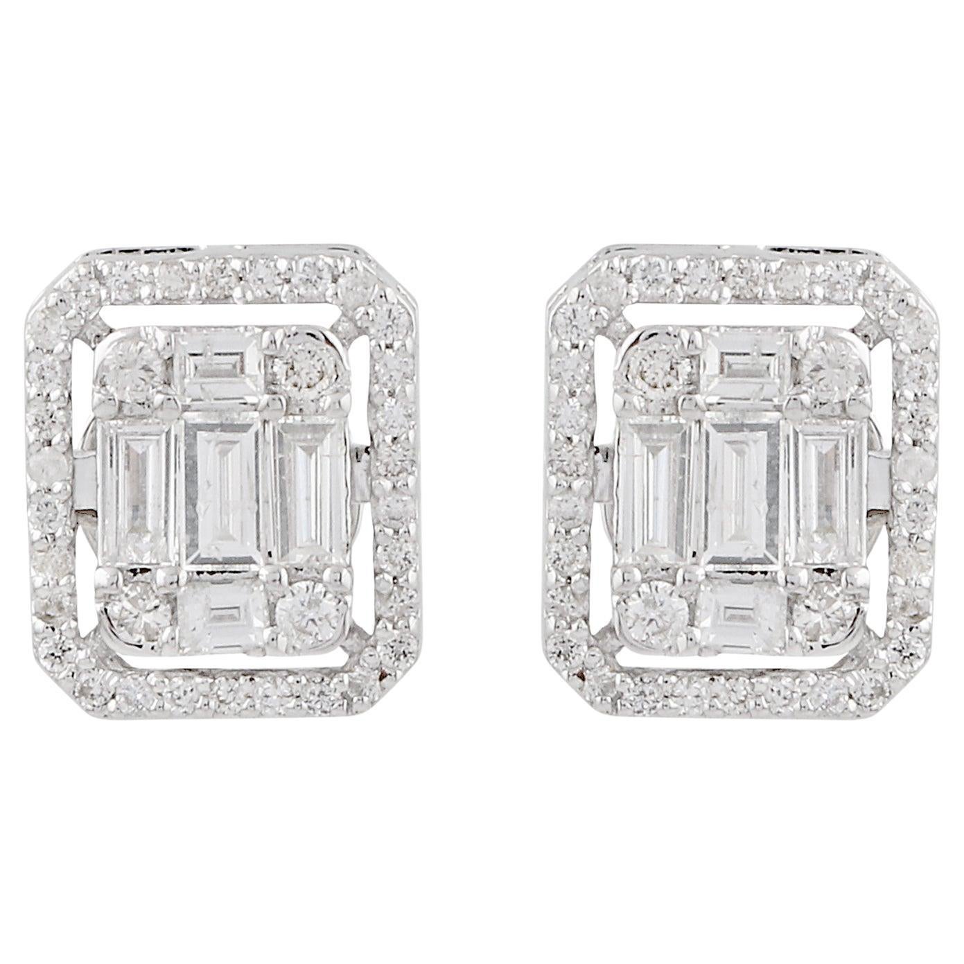 1.19 Carat Natural SI/H Diamond Halo Stud Earrings 14 Karat White Gold