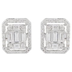 1.19 Carat Natural SI/H Diamond Halo Stud Earrings 14 Karat White Gold