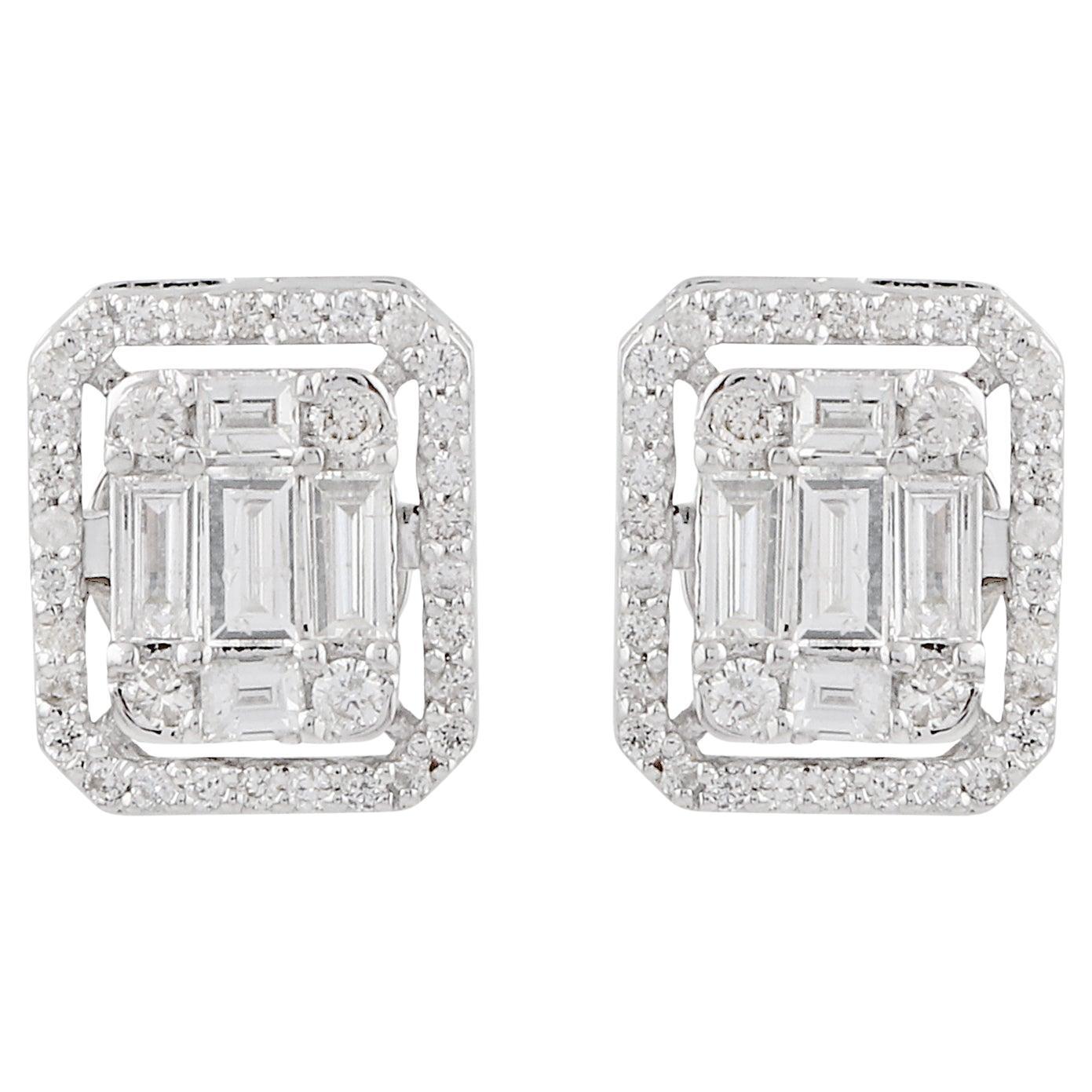 1.19 Carat Natural SI/H Diamond Halo Stud Earrings 18 Karat White Gold