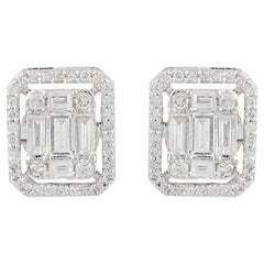 1.19 Carat Natural SI/H Diamond Halo Stud Earrings 18 Karat White Gold