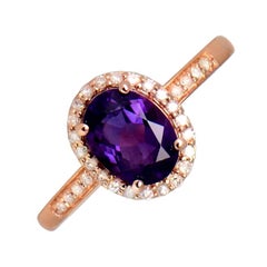 Amethyst Oval Cut with Diamond Halo (Approx. 1.10-Carats), 14k Rose Gold