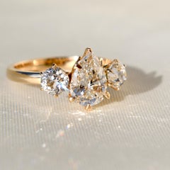 1.19ct pear and old European cut diamond engagement ring, GIA certified