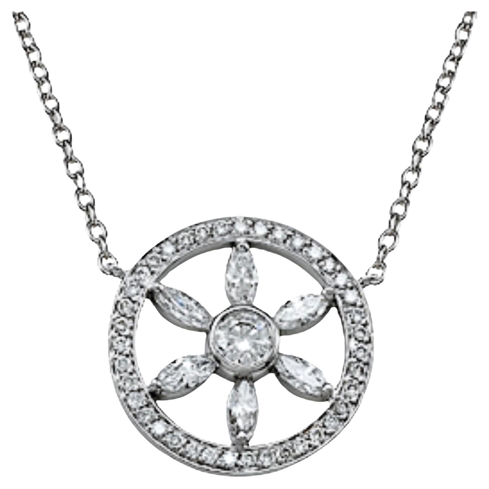 Pendentif en or blanc 18KT avec diamants ronds et taillés en marquise de 1,19ct