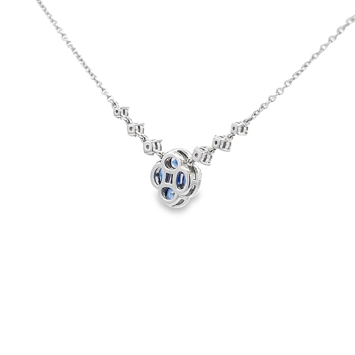 Oval Cut 1.19CT Sapphire Flower Necklace Diamonds, set in 18K White Gold For Sale