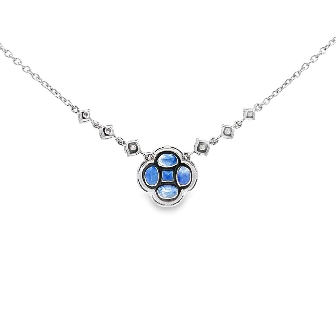 1.19CT Sapphire Flower Necklace Diamonds, set in 18K White Gold In New Condition For Sale In New York, NY