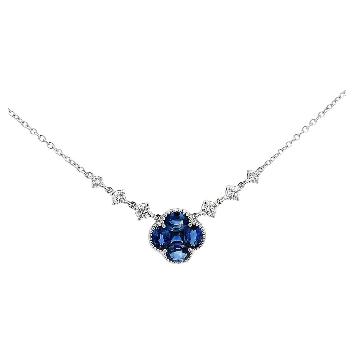 1.19CT Sapphire Flower Necklace Diamonds, set in 18K White Gold For Sale