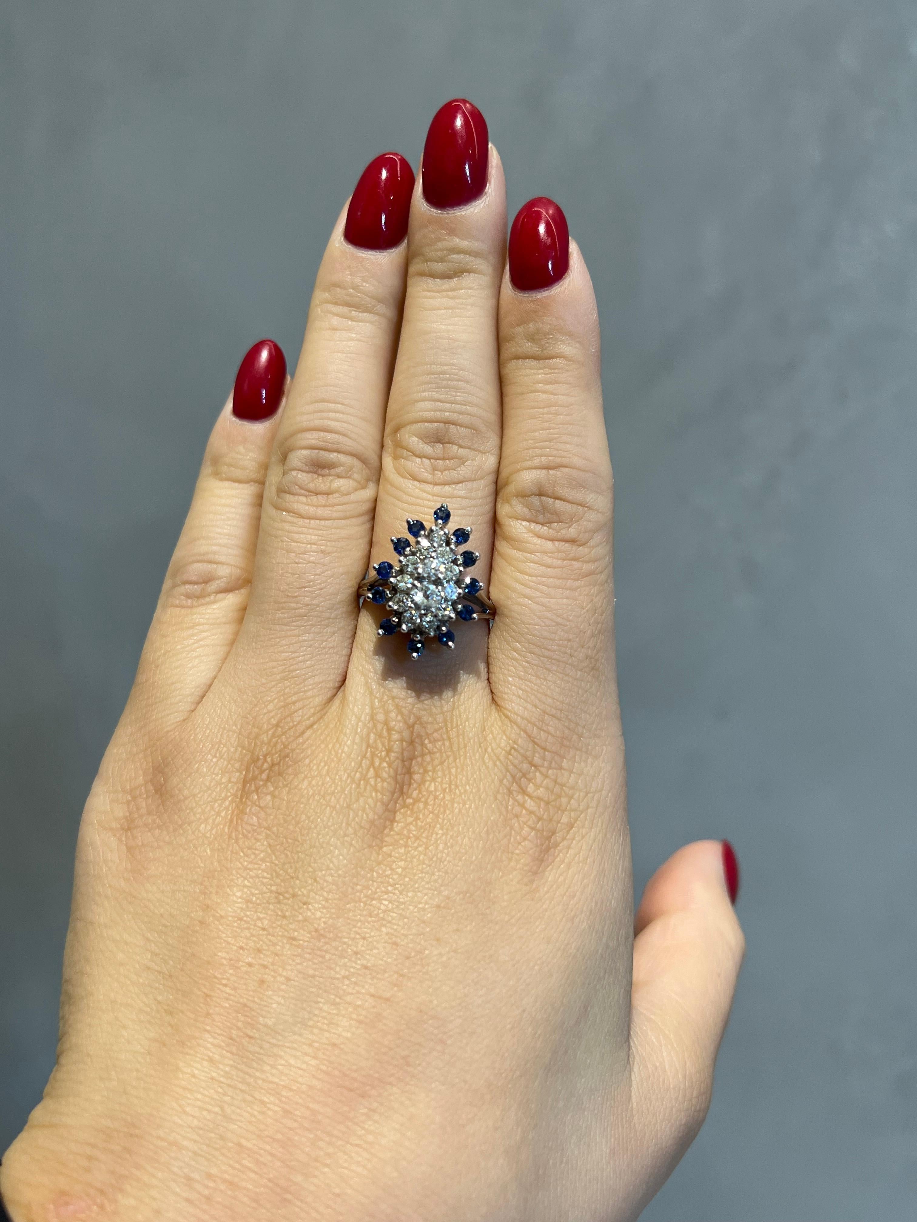1,19 Karat Gesamtgewicht Blauer Saphir & Diamant Ring in 14KW gefasst im Angebot 4