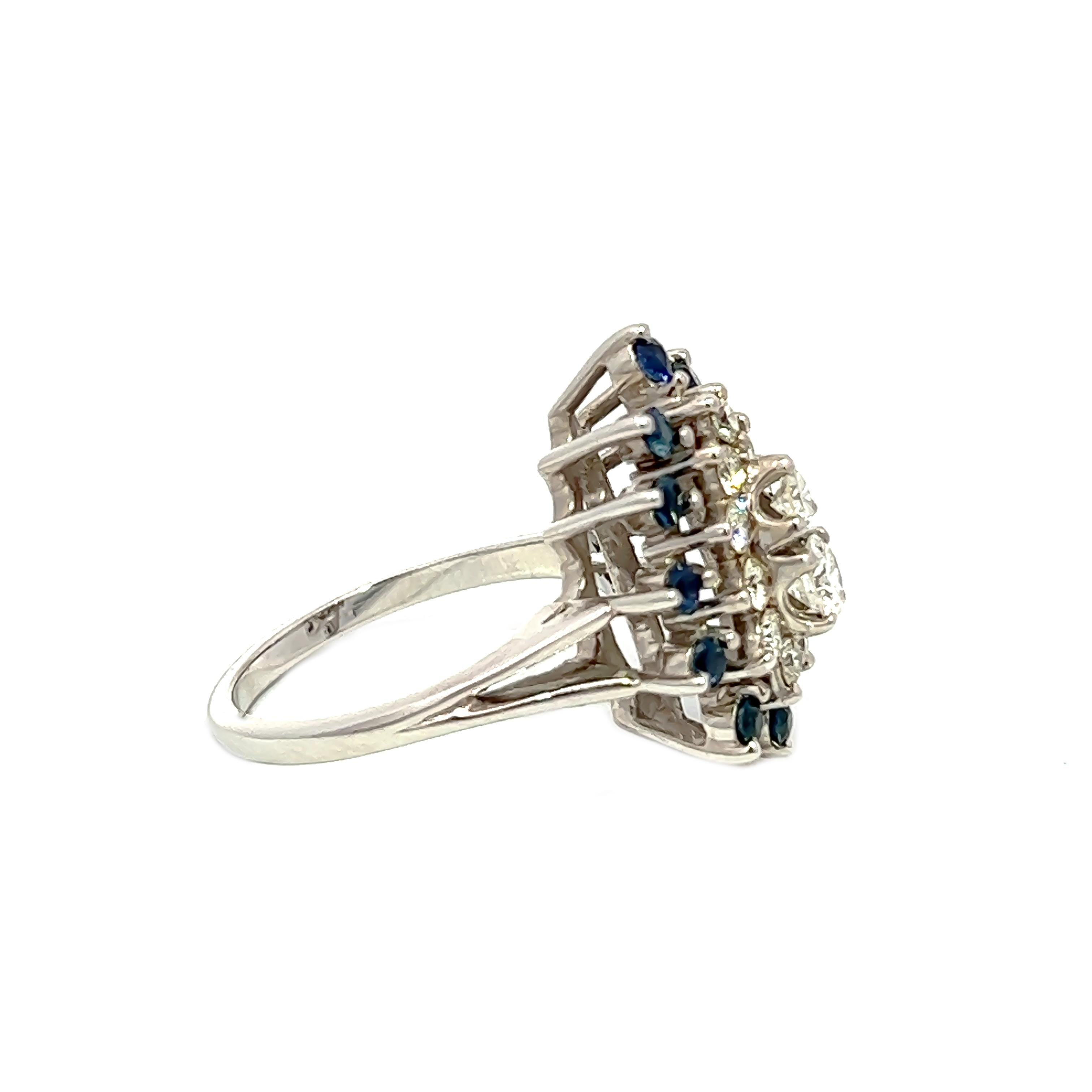 Round Cut 1.19Ct Total Weight Blue Sapphire & Diamond Ring set in 14KW For Sale