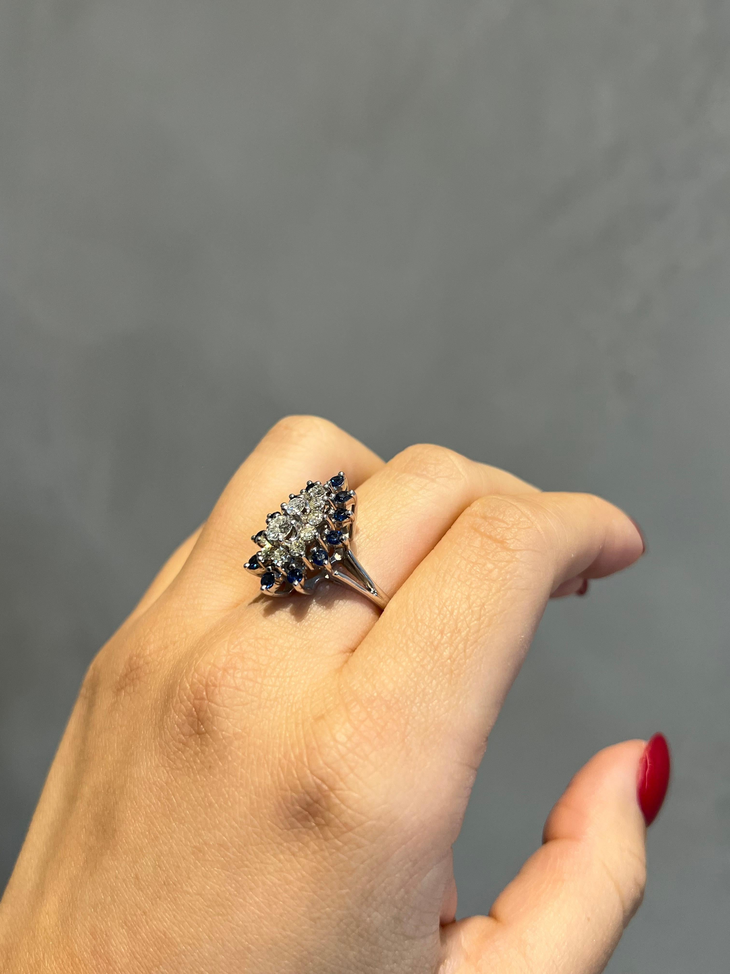 1,19 Karat Gesamtgewicht Blauer Saphir & Diamant Ring in 14KW gefasst für Damen oder Herren im Angebot