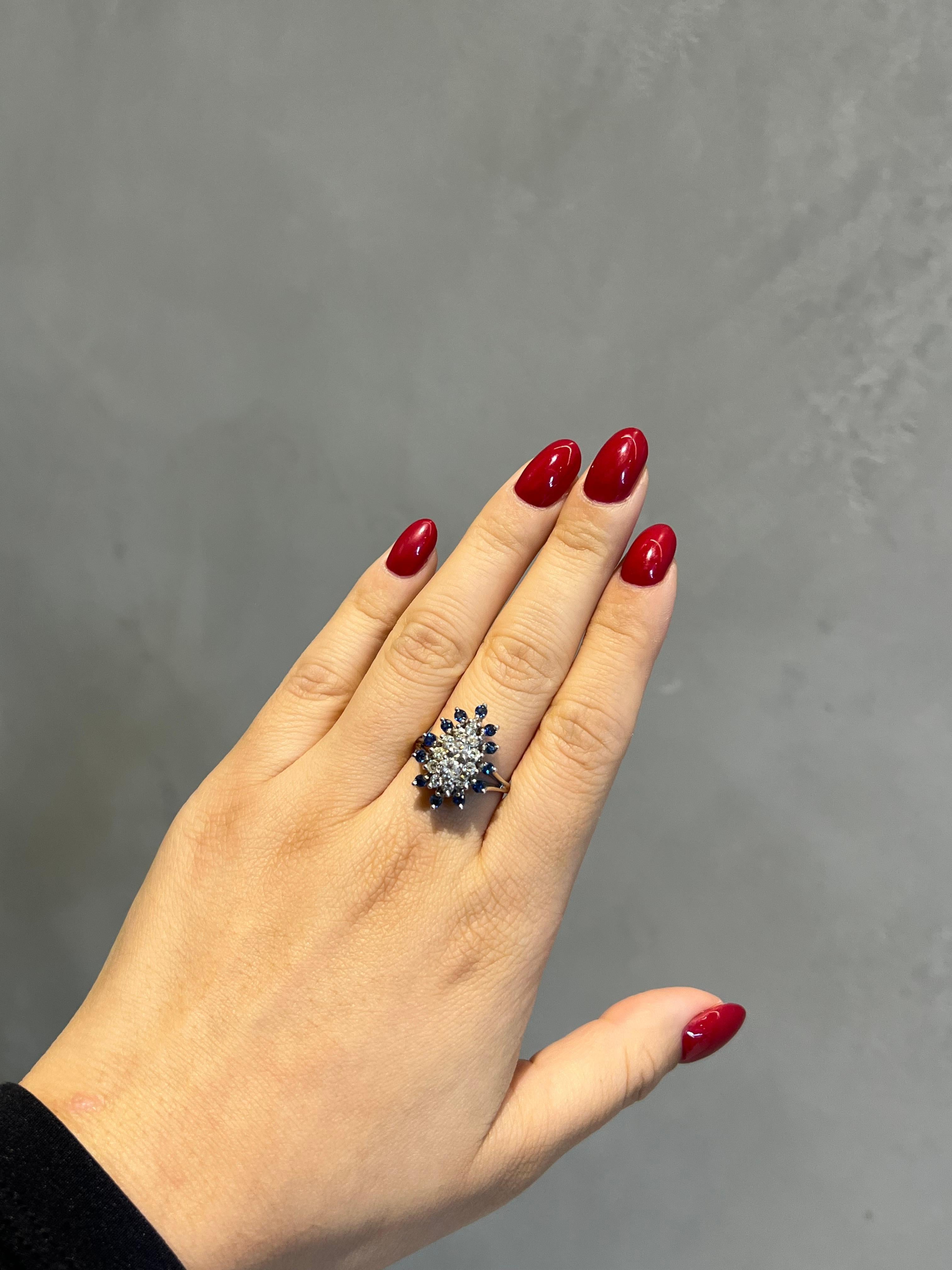 1,19 Karat Gesamtgewicht Blauer Saphir & Diamant Ring in 14KW gefasst im Angebot 2