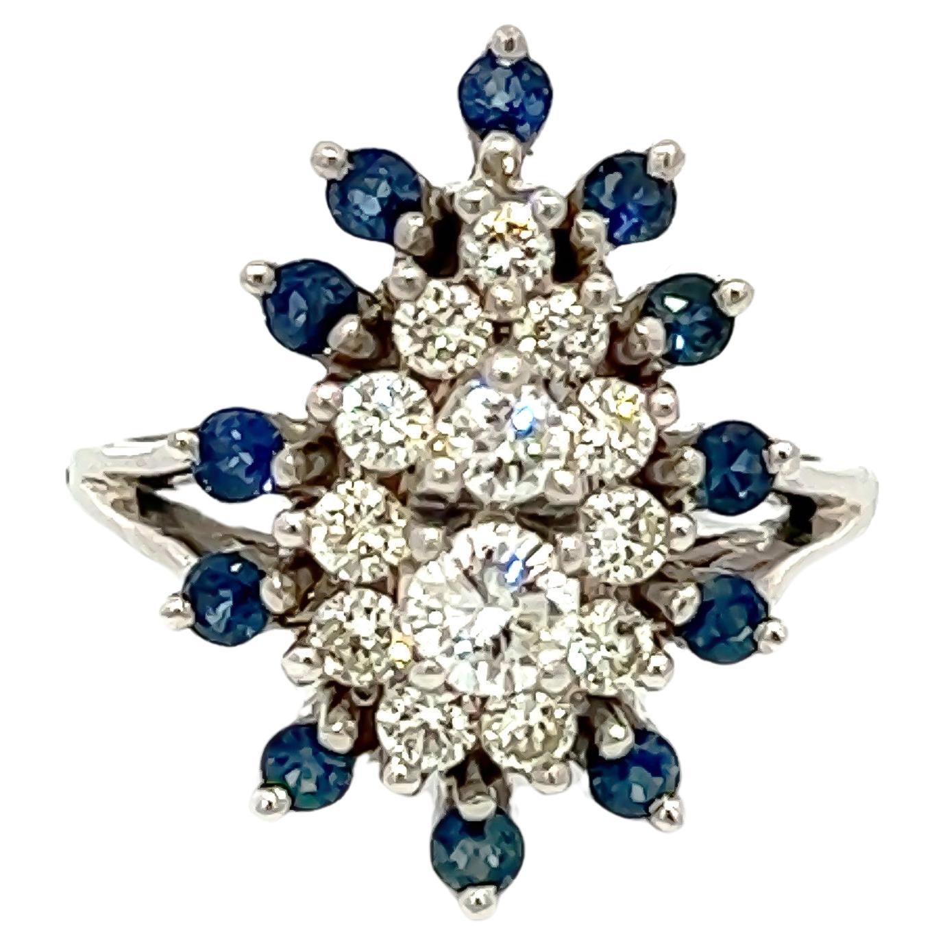 1,19 Karat Gesamtgewicht Blauer Saphir & Diamant Ring in 14KW gefasst im Angebot