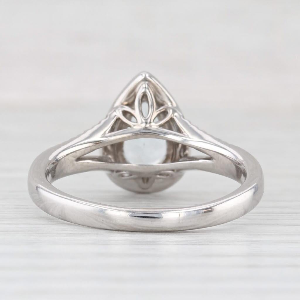 1.19ctw Aguamarina Diamante Halo Anillo Lágrima Oro Blanco 14k Tamaño 8.5 Compromiso Corte pera en venta
