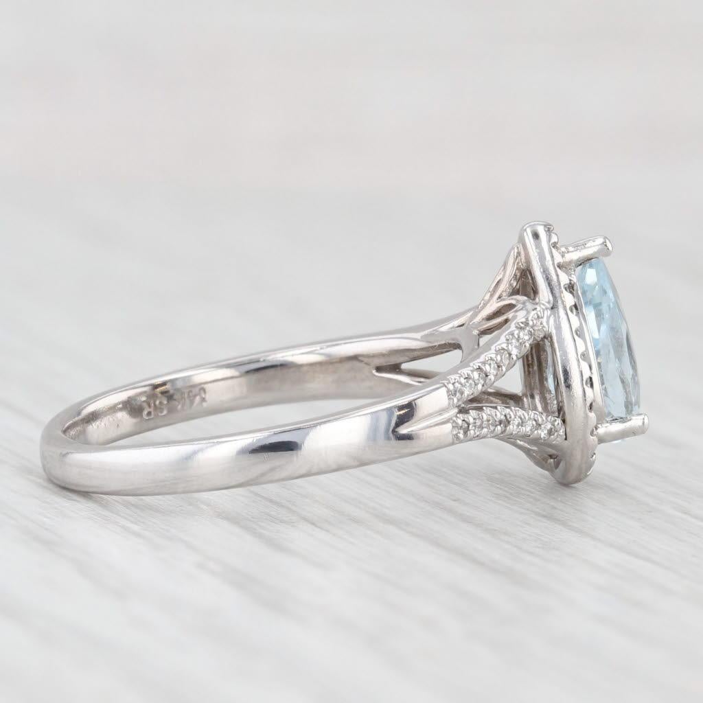 Femenino o masculino 1.19ctw Aguamarina Diamante Halo Anillo Lágrima Oro Blanco 14k Tamaño 8.5 Compromiso en venta