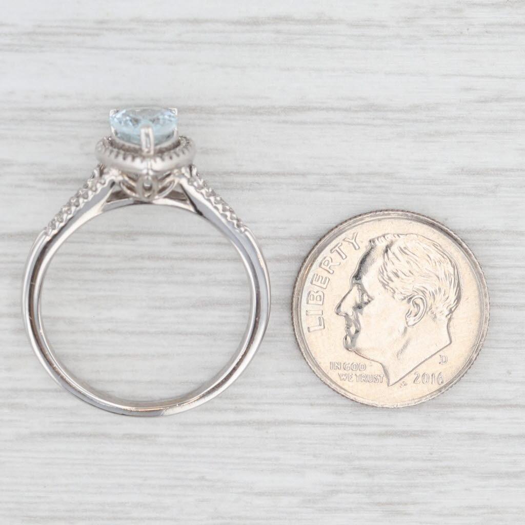 1.19ctw Aguamarina Diamante Halo Anillo Lágrima Oro Blanco 14k Tamaño 8.5 Compromiso en venta 1