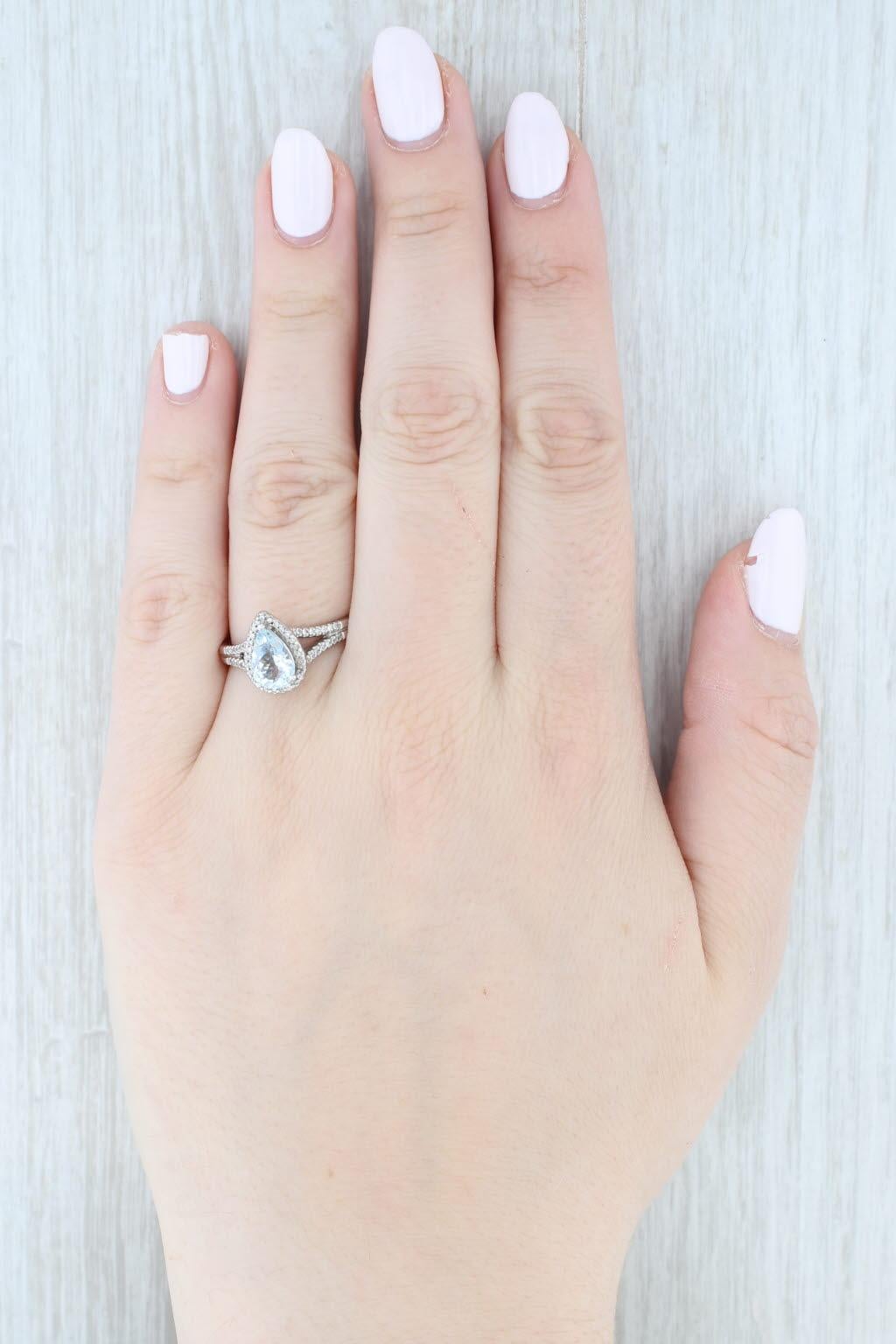 1.19ctw Aguamarina Diamante Halo Anillo Lágrima Oro Blanco 14k Tamaño 8.5 Compromiso en venta 3