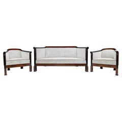 19th Century Biedermeier Mahogany Feather Two Armchairs and Sofa Vienna 1840